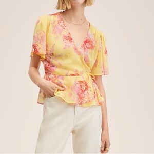 MNG Floral Wrap Blouse (size M)- NWT